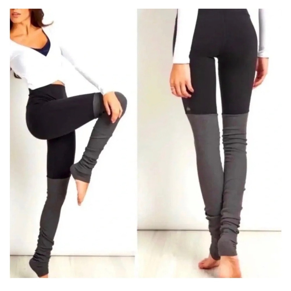Alo Yoga Goddess Leggings Black Charcoal Gray Ribbed Yoga Pants Size Medium